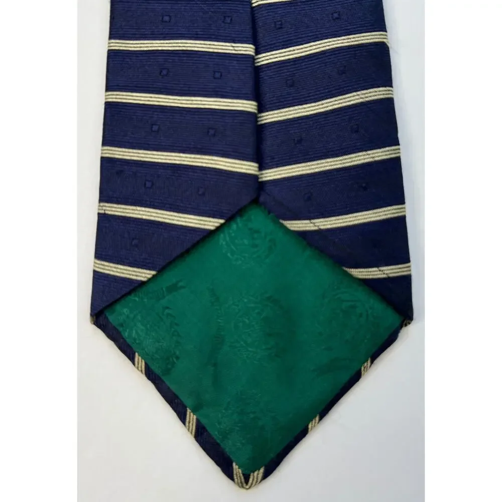 Tommy Hilfiger Mens Silk Tie Navy Gold Stripe Crest USA Classic Designer